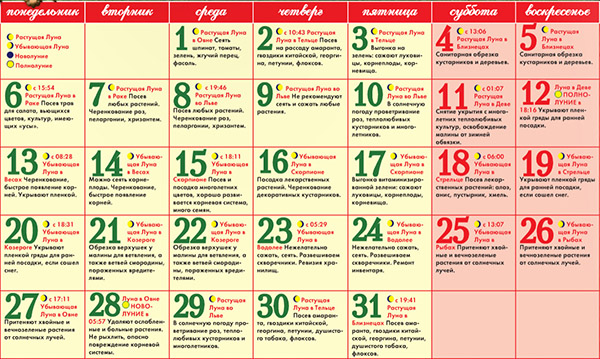 Місячний посівний календар на березень 2017